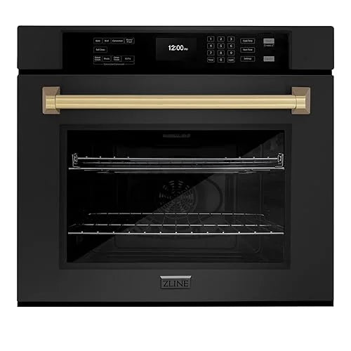 ZLINE 30 in. Autograph Edition Professional Convection Single Wall Oven with Air Fry and Self Clean in Black Stainless Steel with Champagne Bronze Handle (WASBZ-30-CB)
