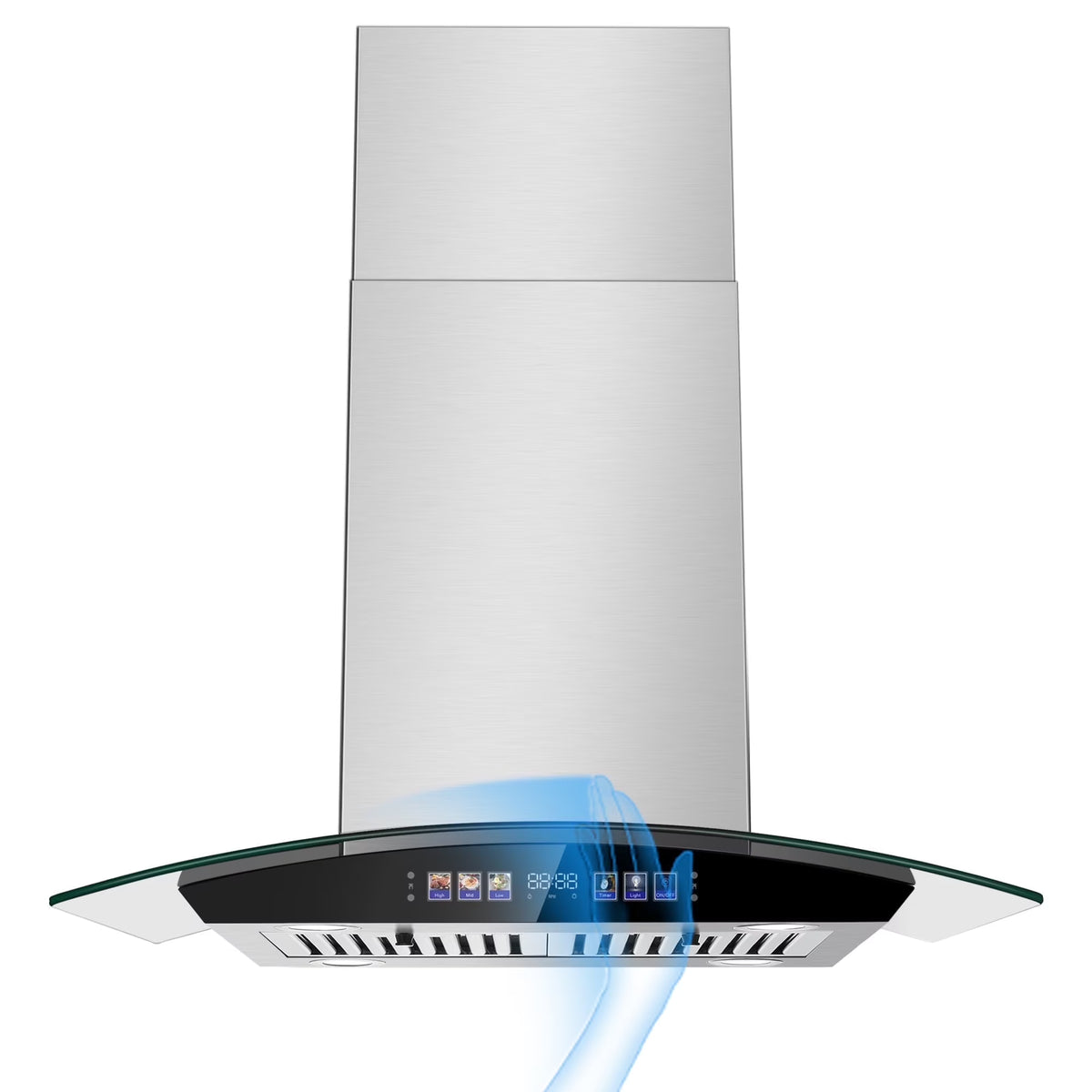 30 inch Stainless Steel Island Mount Range Hood 700 CFM, 120V Exhaust Fan, 3-Speed 65dB, Gesture Control & LED Lights?