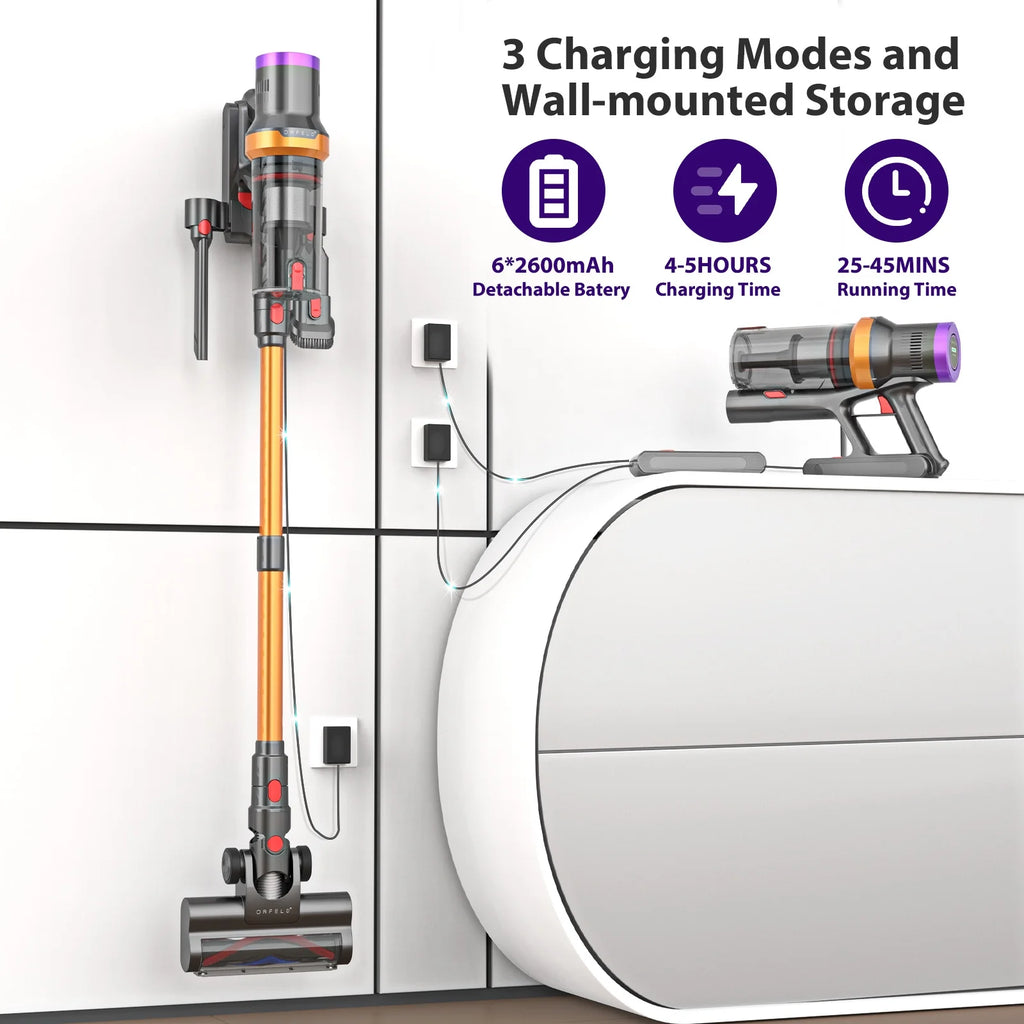 ORFELD Cordless Vacuum Cleaner, Lightweight 35KPa Stick Vacuum for Carpet Floor and Pet Hair
