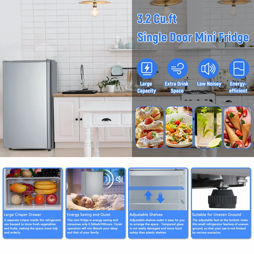 Aoile 3.2 Cu.Ft Compact Refrigerator, Single Door Mini Fridge with Top Freezer, White