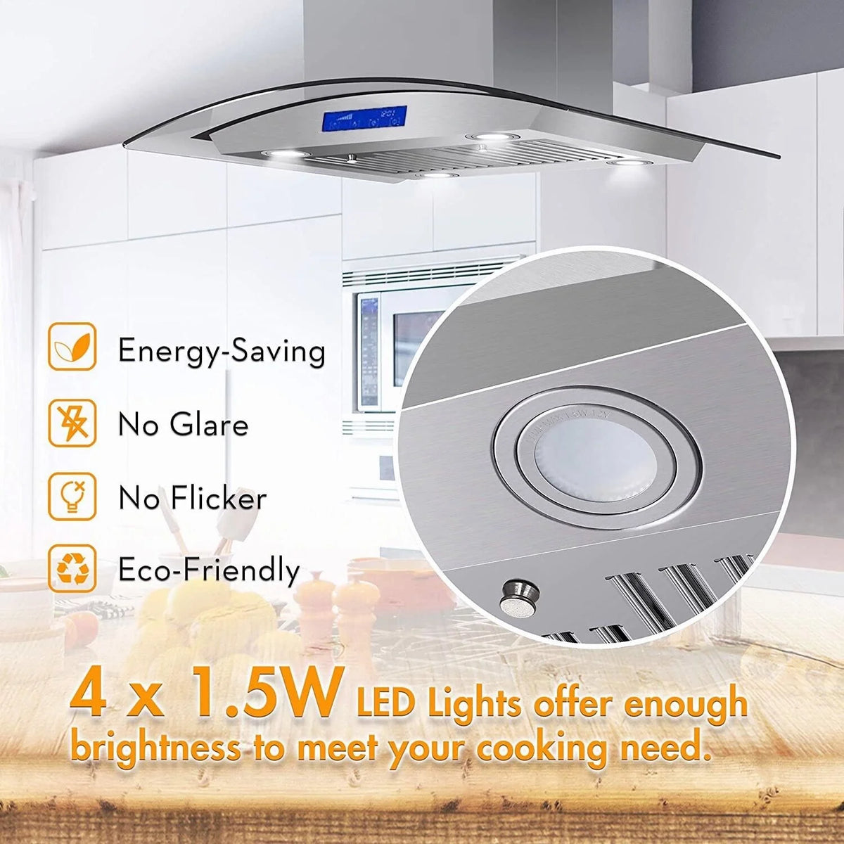 Joeaonz 30-Inch Island Range Hood 900CFM Stainless Steel with Glass Touch Control and Permanent Reusable Filters