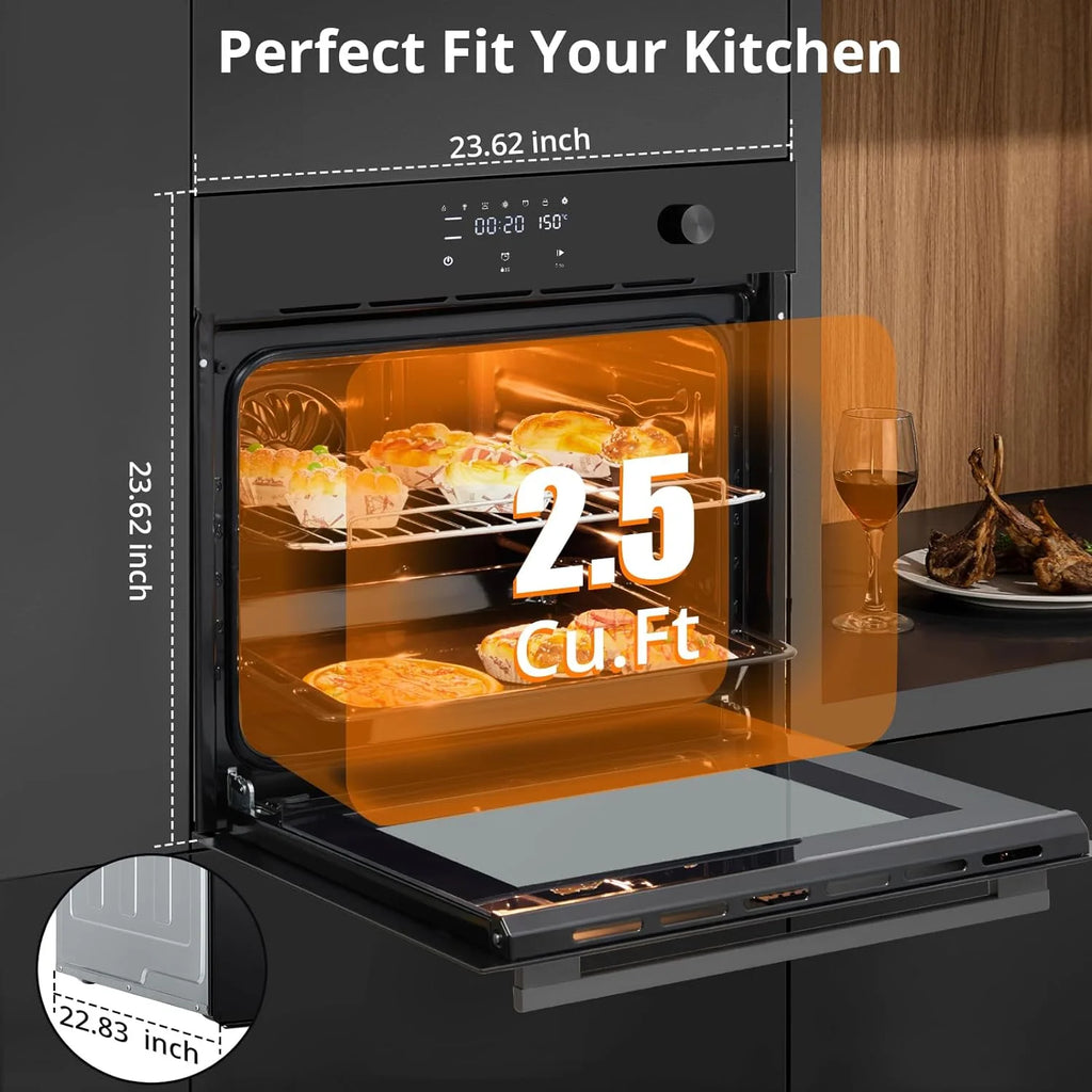 HELLONE 24" Single Wall Oven, Built-in Electric Ovens with 11 Cooking Modes, 3000W, 240V, 2.5 CF Convection Built-in Oven, Stainless Steel, Touch Control, Timer, Safety Lock
