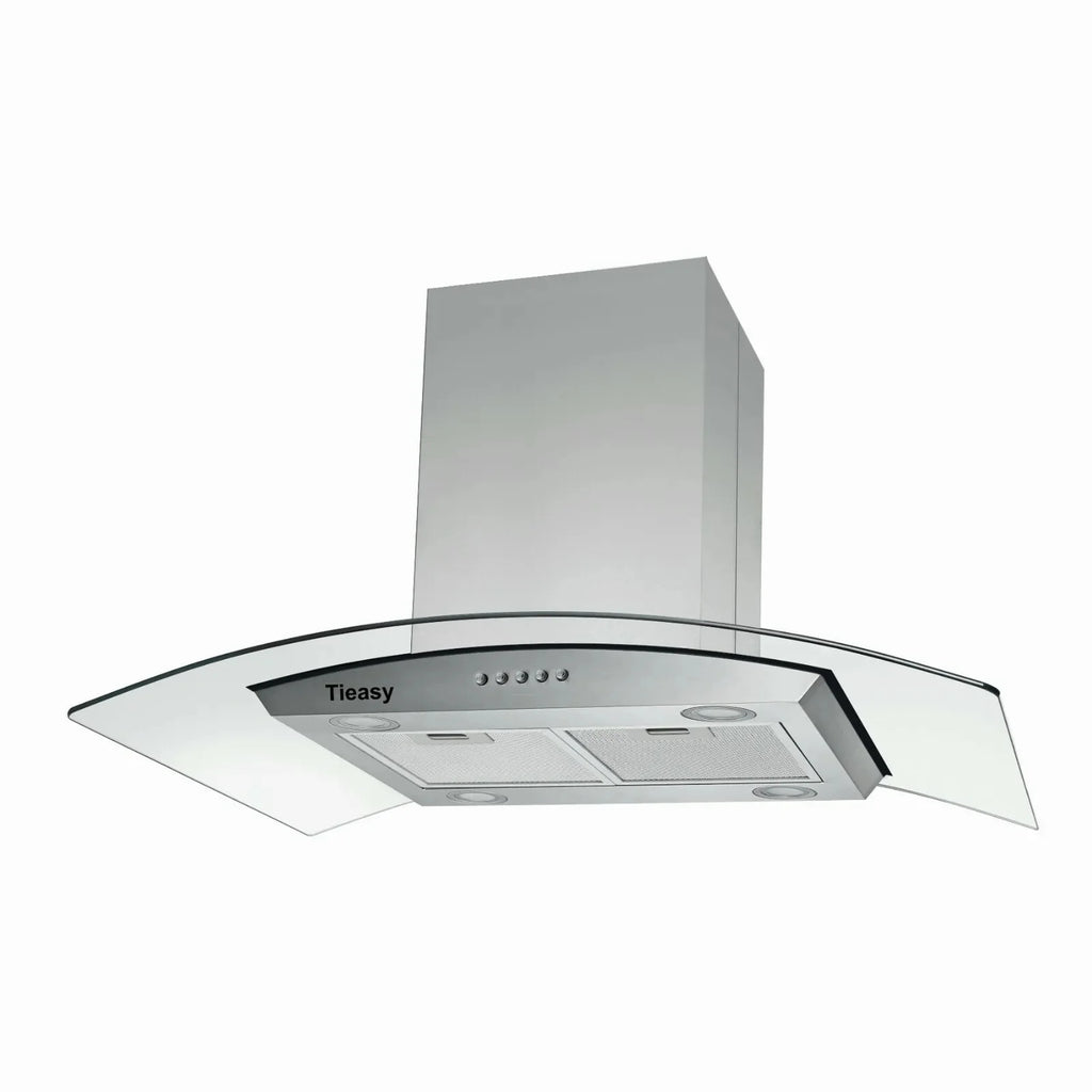 "Joeaonz 36"" Stainless Steel Island Mount Range Hood, Quiet 900CFM, 3-Speed Vent with Button Control and LED Bulb"