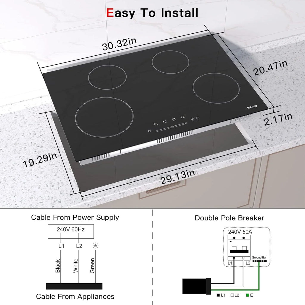 30 inch Electric Cooktop,4 Burner,Built-in,Ceramic Glass Stove Top,Touch Control