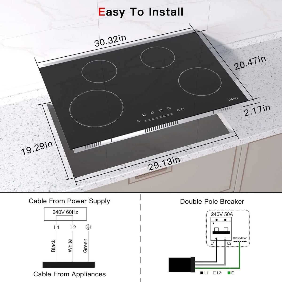 30 inch Electric Cooktop,4 Burner,Built-in,Ceramic Glass Stove Top,Touch Control