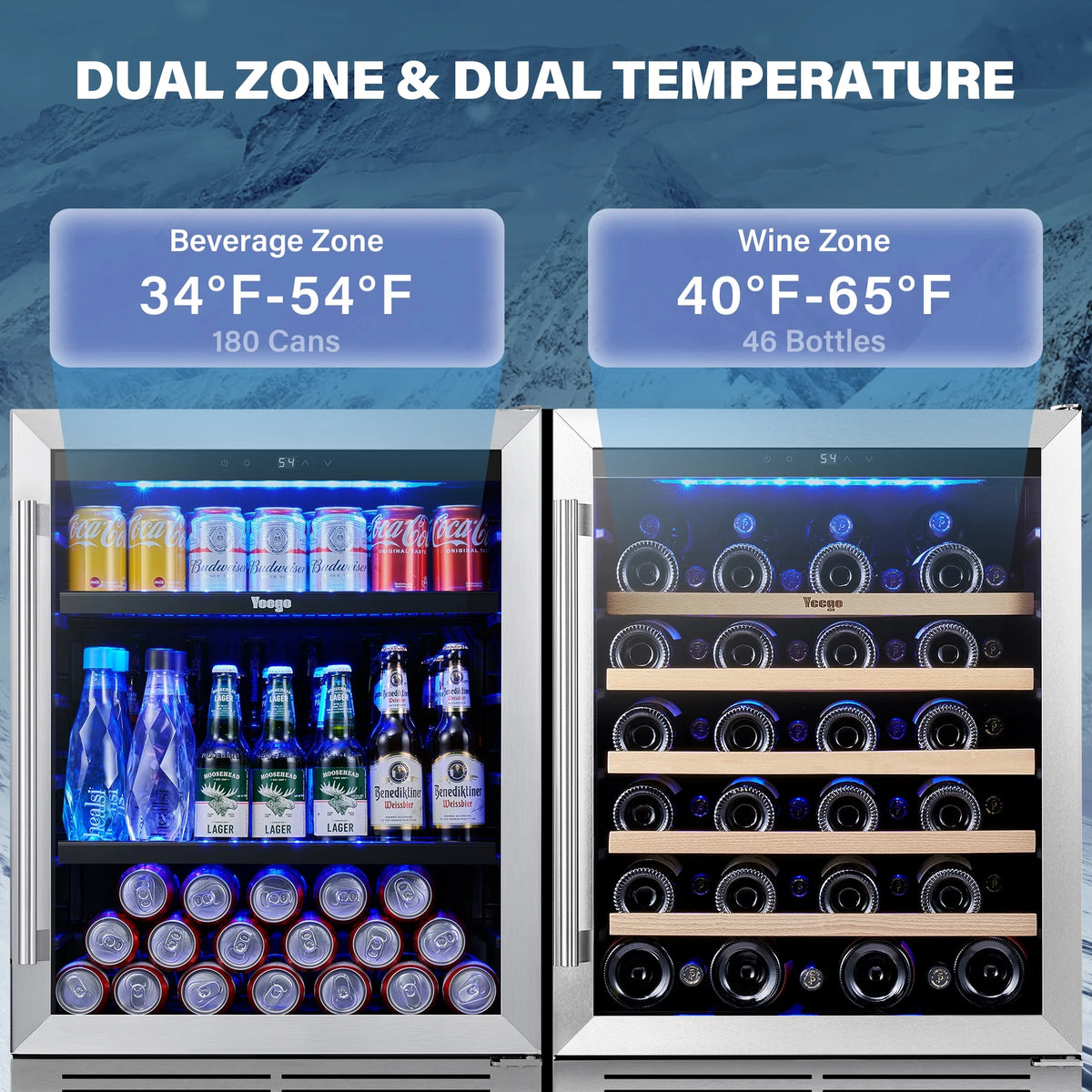 Yeego 30" Wine and Beverage Refrigerator,Two 15" Wine and Beverage Cooler Under Counter or Freestanding, Hold 33 Bottles and 80 Cans(Two Pack)