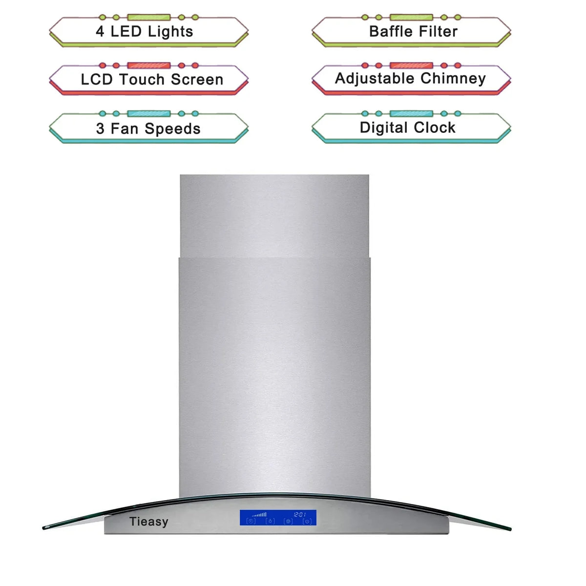 Joeaonz 36-Inch Island Mount Range Hood with 900 CFM, 4 LED Lights, Glass LCD Touch Control