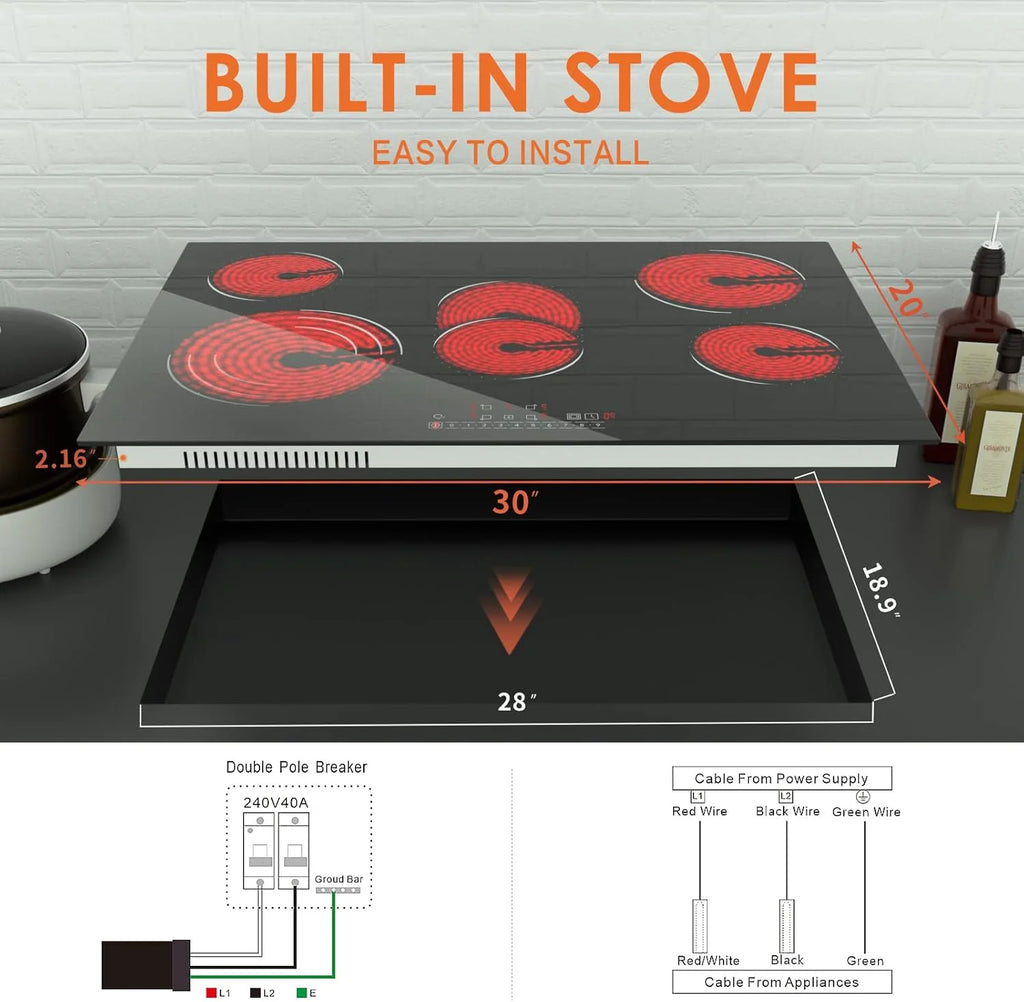 Homtone 30 Inch Electric Cooktop 4 Burners Built-in Electric Stovetop -Timer & Child Safety Lock