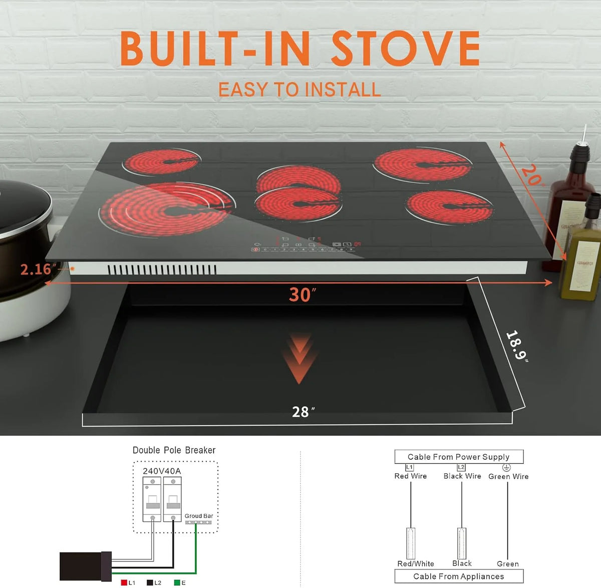 Homtone 30 Inch Electric Cooktop 4 Burners Built-in Electric Stovetop -Timer & Child Safety Lock
