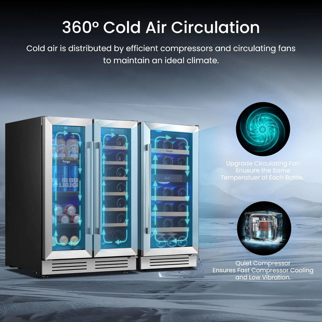 Yeego 30" Wine and Beverage Refrigerator,Two 15" Wine and Beverage Cooler Under Counter or Freestanding, Hold 33 Bottles and 80 Cans(Two Pack)