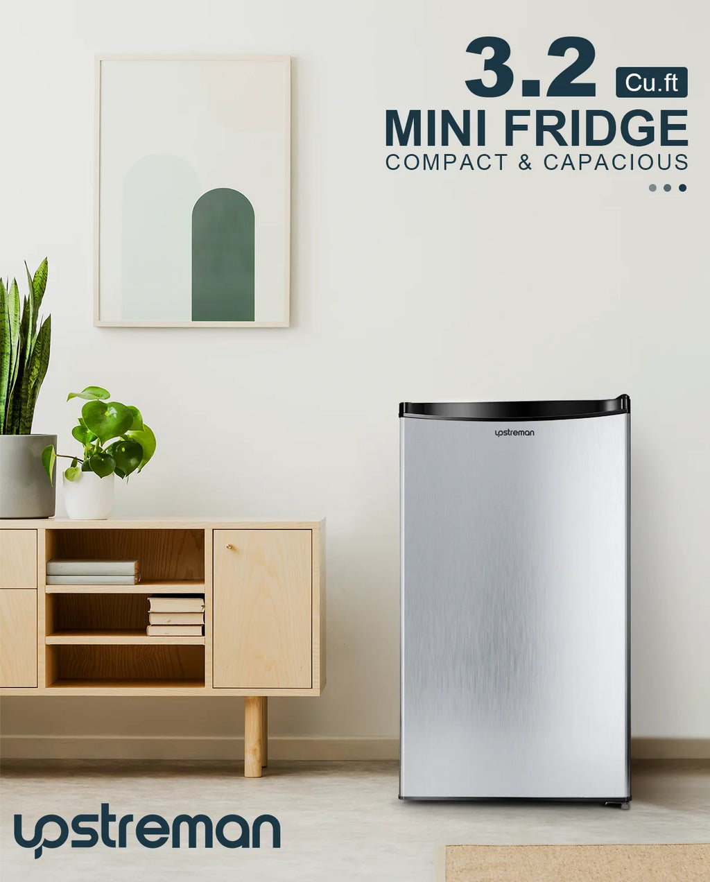 Upstreman 3.2 Cu.Ft. Mini Fridge with Freezer Single Door Small Refrigerator Adjustable Thermostat Compact Fridge with Reversible Door, Low Noise, BR321 Black