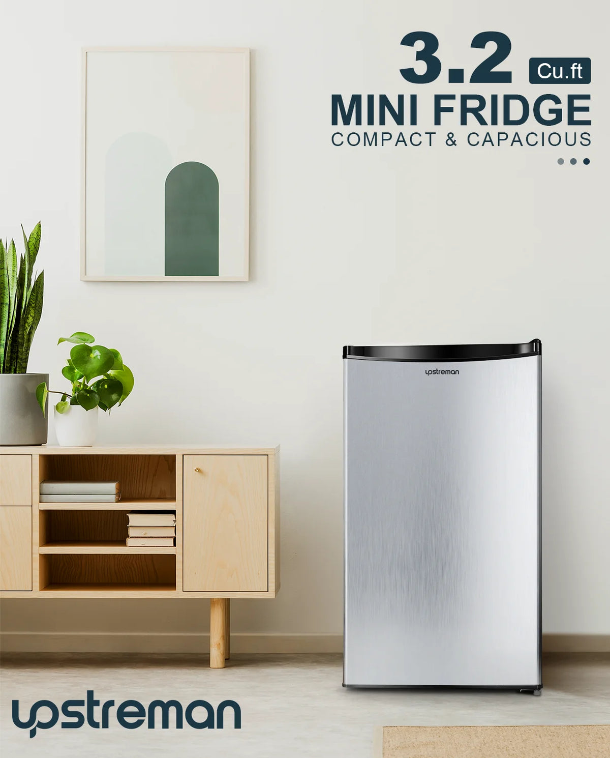 Upstreman 3.2 Cu.Ft. Mini Fridge with Freezer Single Door Small Refrigerator Adjustable Thermostat Compact Fridge with Reversible Door, Low Noise, BR321 Black