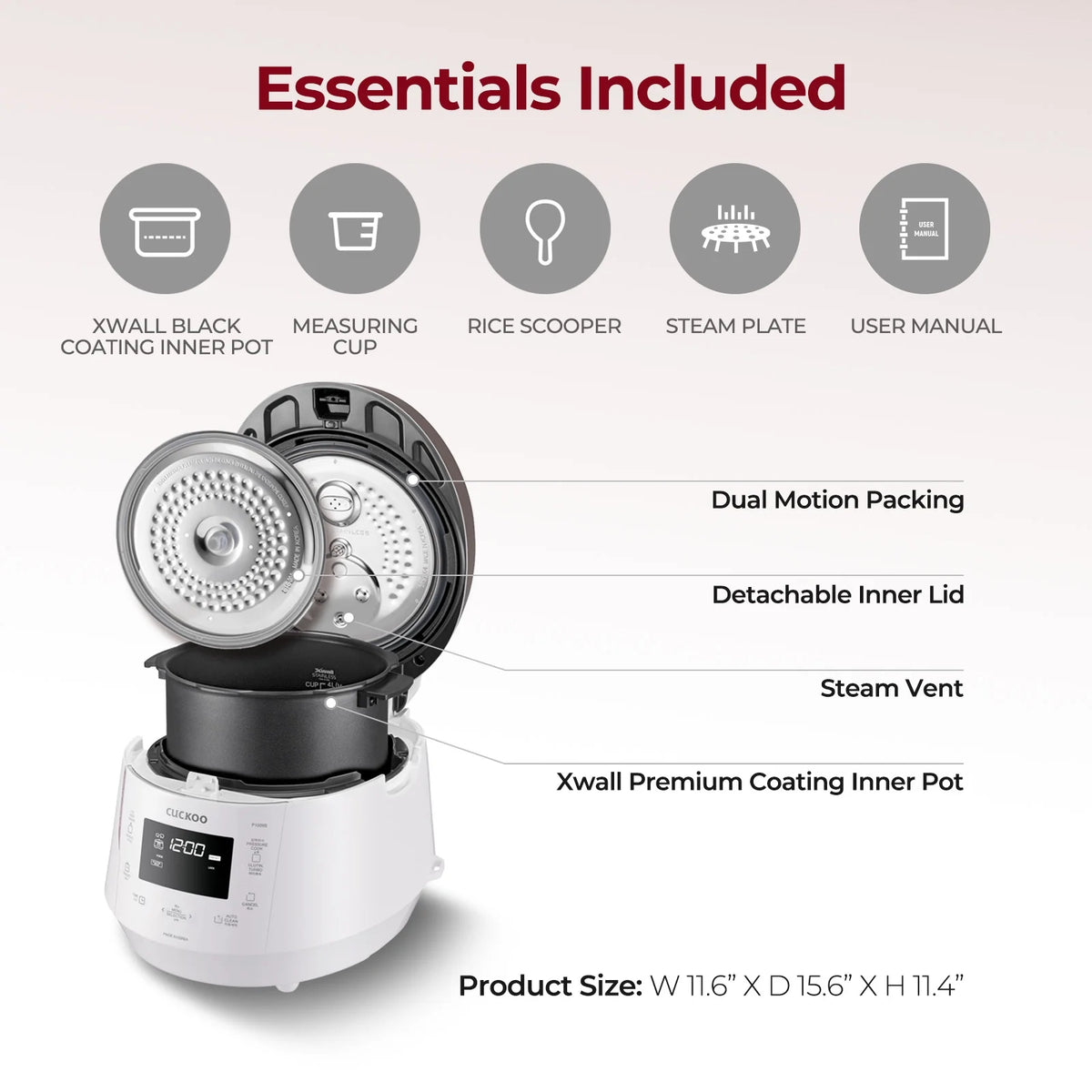 Cuckoo CRP-P1009SW 10-Cup (Uncooked) Heating Pressure Rice Cooker & Warmer with Nonstick Inner Pot