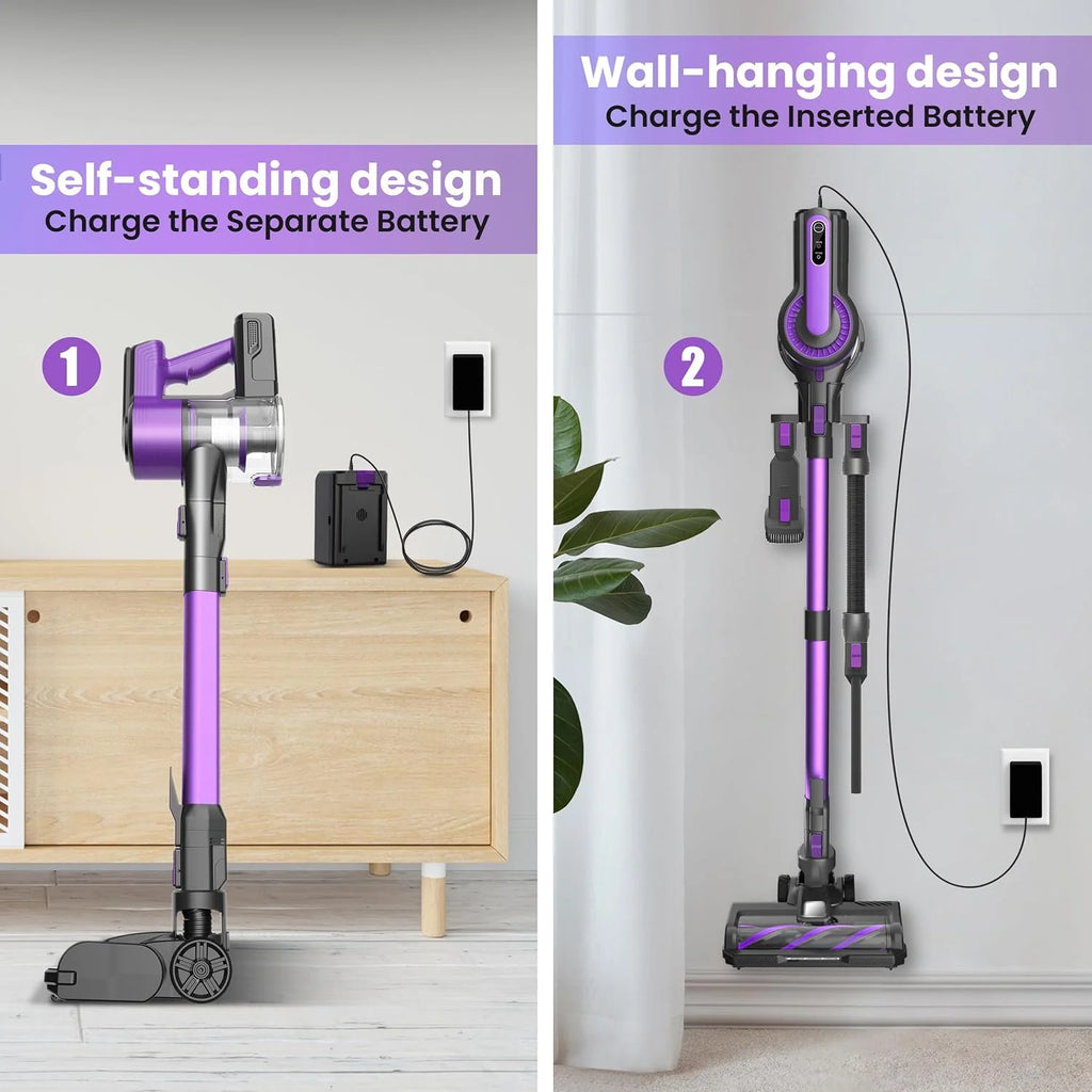 POWEART Cordless Vacuum Cleaner, 30Kpa 350W Powerful Stick Vacuum, 8 in 1 Self-Standing Rechargeable Battery Vacuum Up to 55min Runtime, Lightweight Cordless Vacuum for Pet Hair Hard Floor Carpet