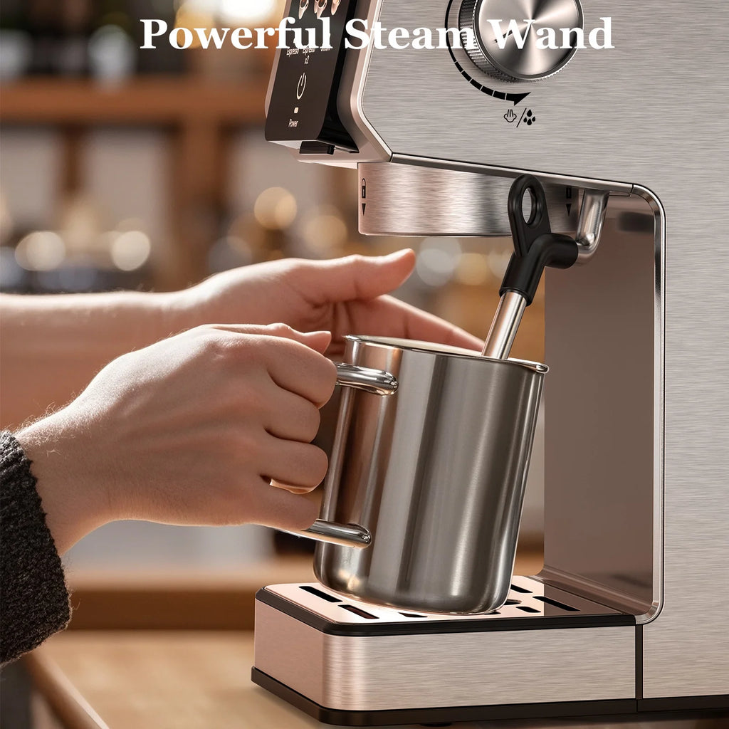 Espresso Machine 20 Bar, Rapid Cold Brew, Stainless Steel Coffee Machine with 40oz Removable Water Tank for Cappuccino, Latte, Silver