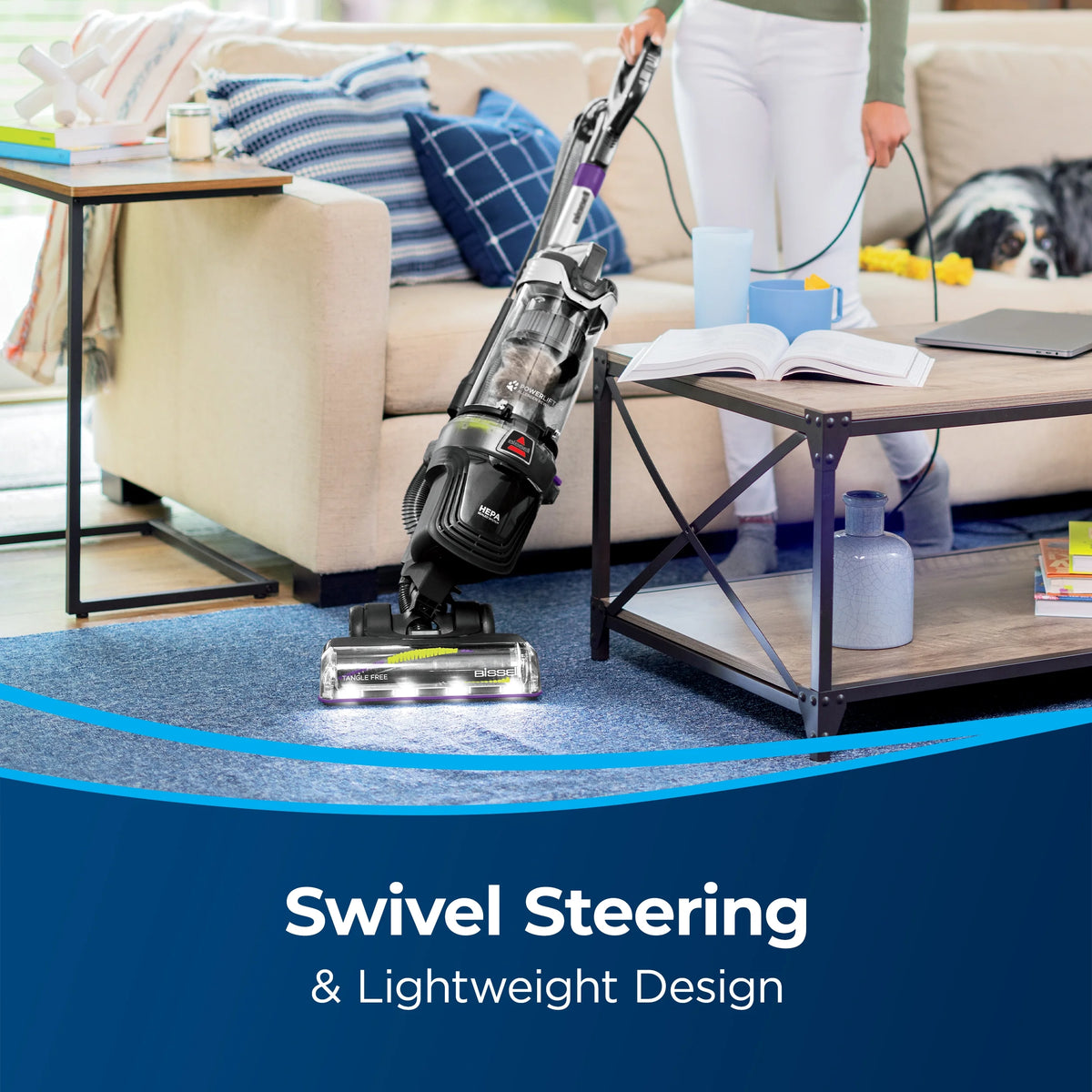BISSELL Upright Vacuum, PowerLifter Allergen Pet Rewind, Pet Friendly , Bagless, HEPA filter, with Tangle Free Brush Roll, Swivel Steering and LED Headlights, 3404, Black