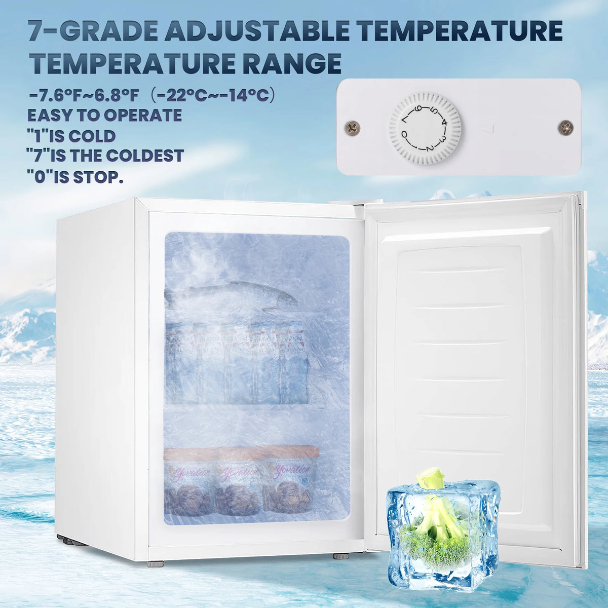 Electactic Upright Freezer, Energy Saving 2.1 Cu.ft Single Door Compact Upright Freezer with Reversible Door(White)