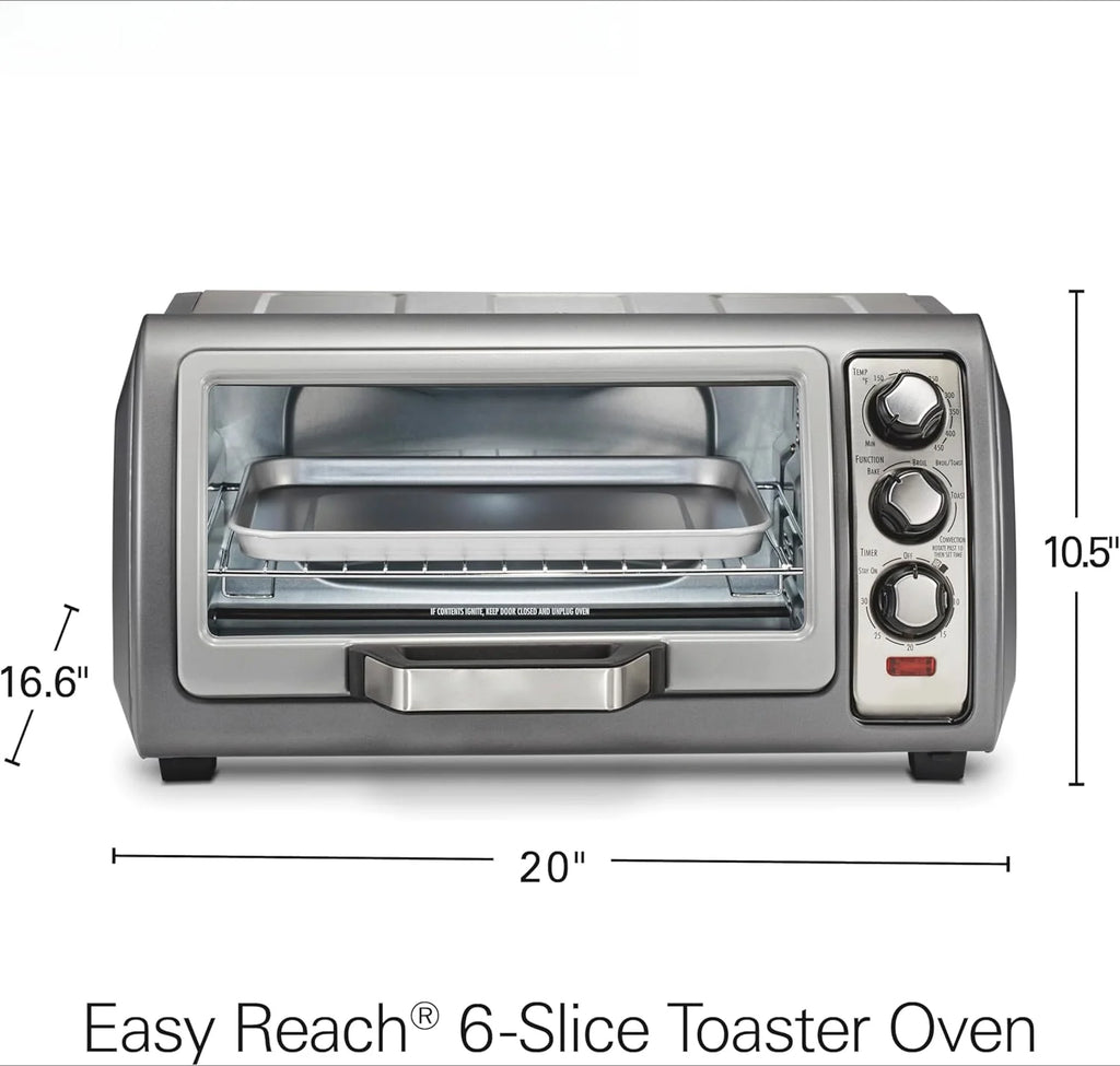 6 Slice Convection Toaster Oven With Easy Reach Roll-Top Door, Bake, Broil & Toast Functions, Auto Shutoff, Silver (31123DA)