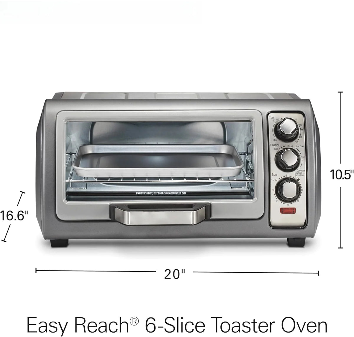 6 Slice Convection Toaster Oven With Easy Reach Roll-Top Door, Bake, Broil & Toast Functions, Auto Shutoff, Silver (31123DA)