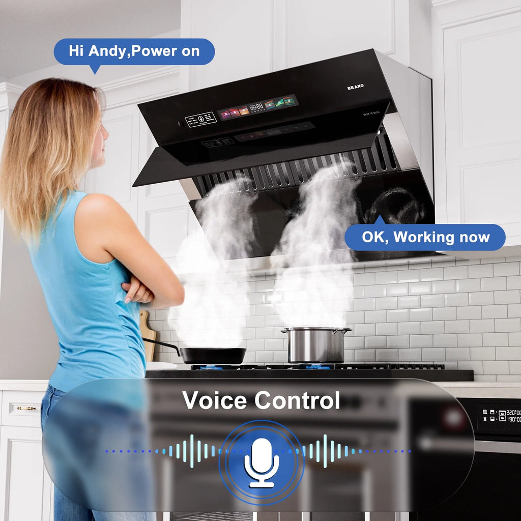 BRANO 30 inch Range Hood Stainless Steel Kitchen Hood, 900CFM, Voice/Gesture Sensing, Touch Control, Side-Draft Design