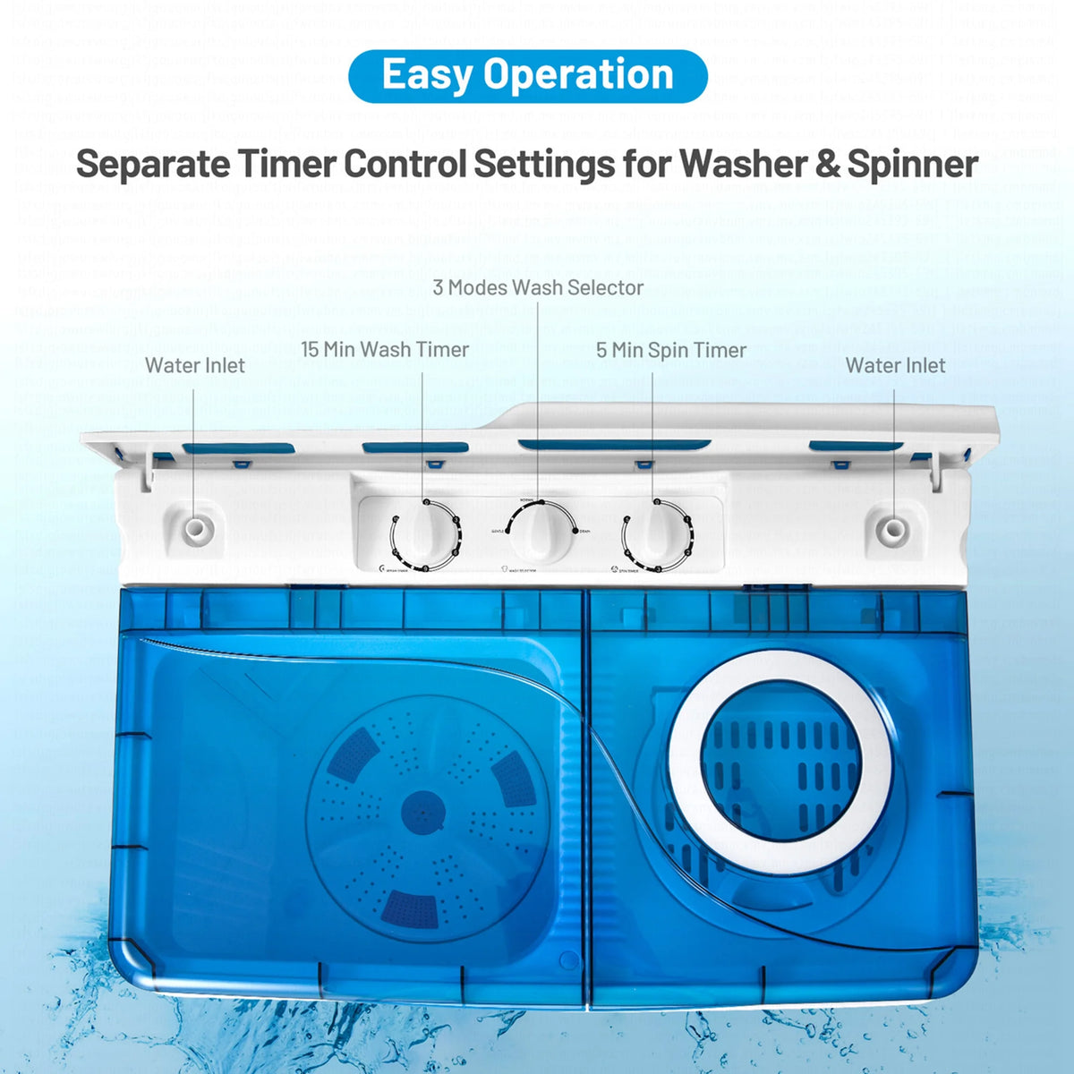 Costway 26lbs Portable Semi-automatic Washing Machine W/Built-in Drain Pump Grey