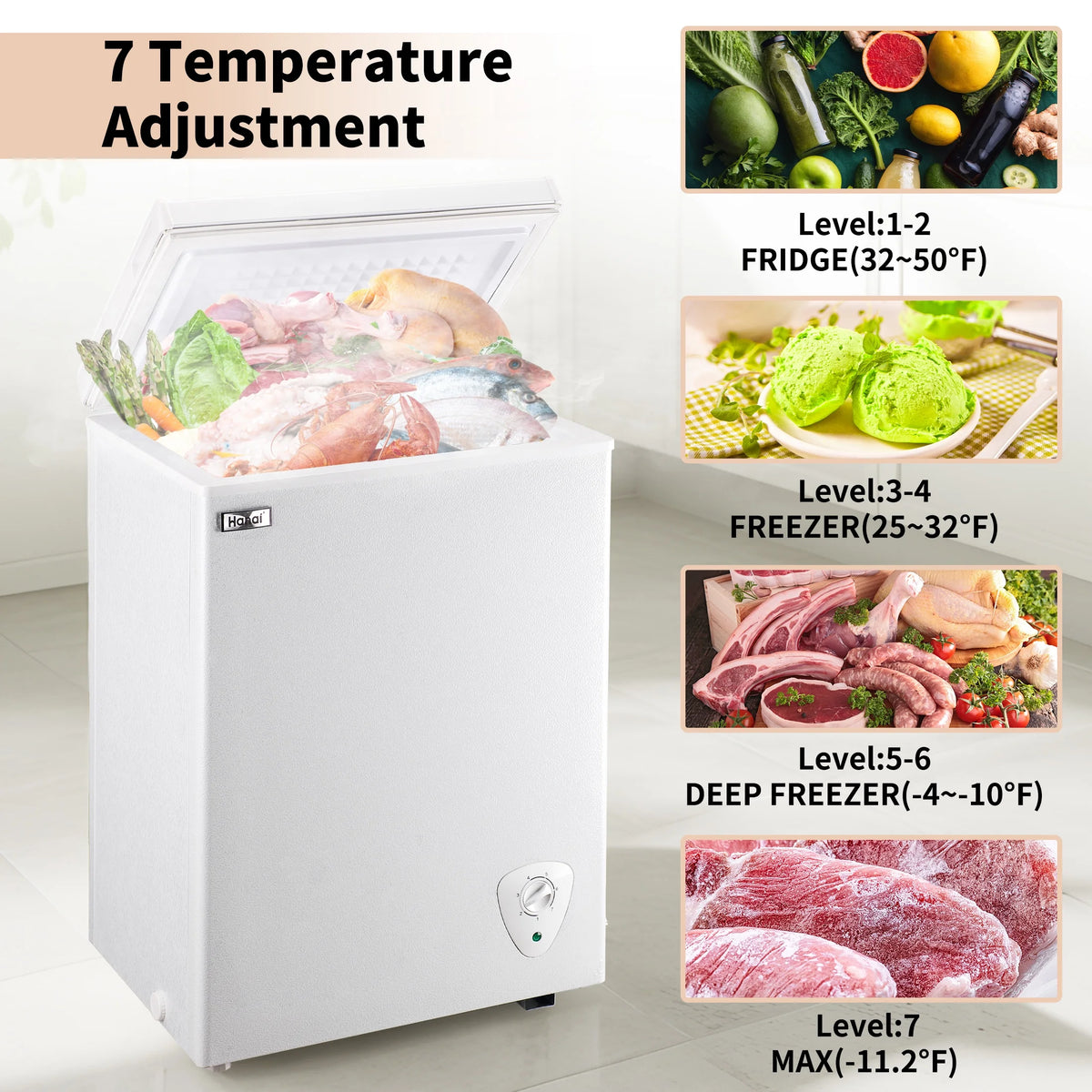 WANAI Chest Freezer 3.5 Cu.ft, Deep Freezer with Top Open Door ,White
