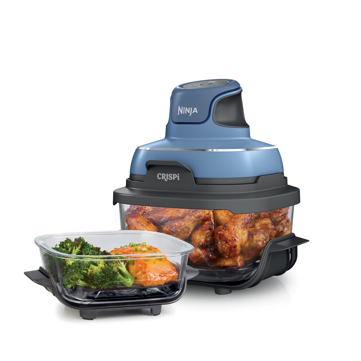 Ninja Crispi 3-in-1 Portable Glass Air Fryer Cooking System, 1500W, 4-Qt & 5-Cup TempWare Glass Containers with Storage Lids, Microwave, Freezer & Dishwasher Safe, White, FN100WH