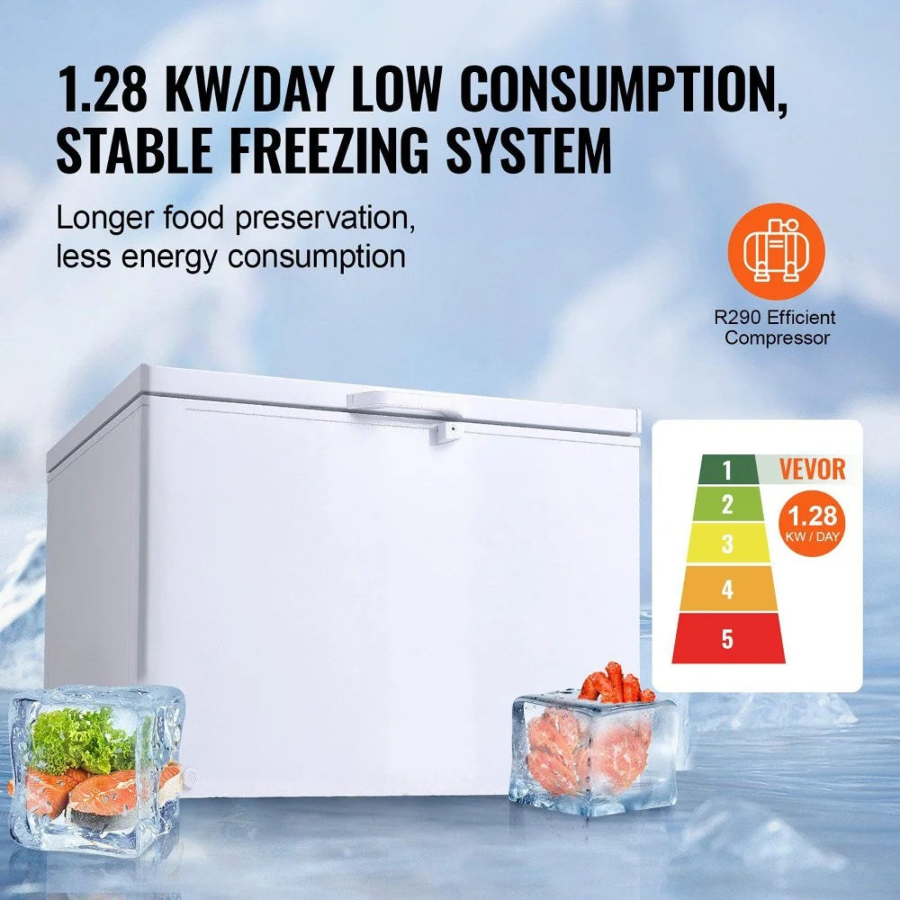 Choco Moon Large Capacity 14.5 Cu.ft Chest Freezer, 345L Storage, 4 Slide-Out Baskets, Lockable Lid, 8 Temp Control Levels, Energy-Efficient LED Lights, 6 Swivel Casters for Easy Mobility