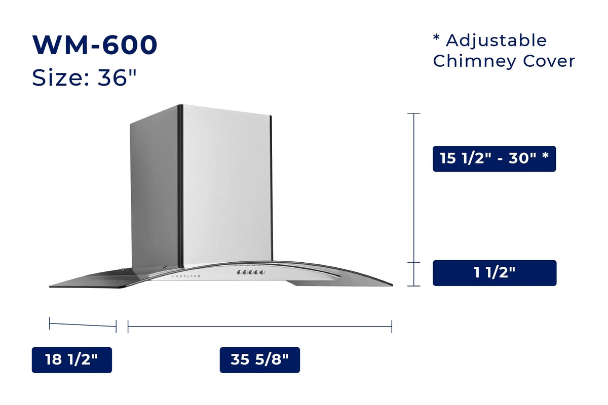 Hauslane WM-600SS-30 30 in. Convertible Stainless Steel Wall-Mounted Range Hood with Charcoal Filter