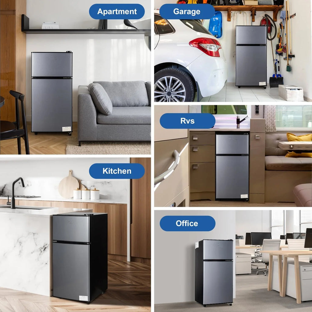 GGTB 2.5 Cu.Ft Compact Double Door Mini Fridge - Top Freezer & Bottom Refrigerator, 7-Level Precision Cooling | Ideal for Dorm, Bedroom, Office & Small Spaces