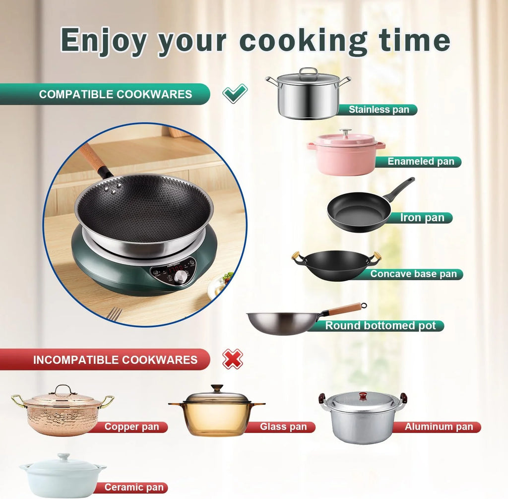Induction Cooktop 1700W 85V~120V Wok Pan (included) Portable Electric Stove 18 Hours Timer 16 Level Temp&Power Ctrl Cookware Appliances Skillet Plates