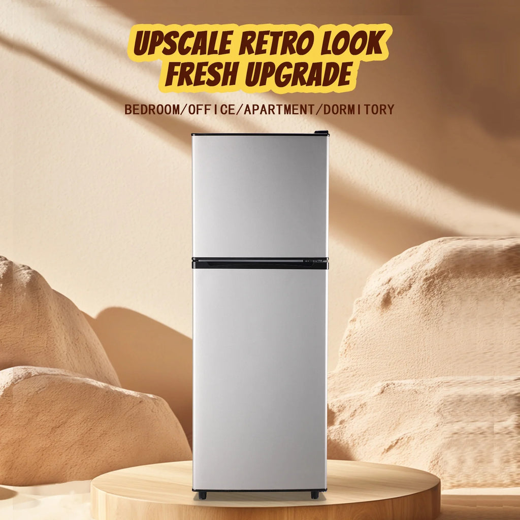 Tacool Small Mini Fridge with Top Freezer Compact Refrigerator Dual Door with Adjustable Thermostat Black for Home New