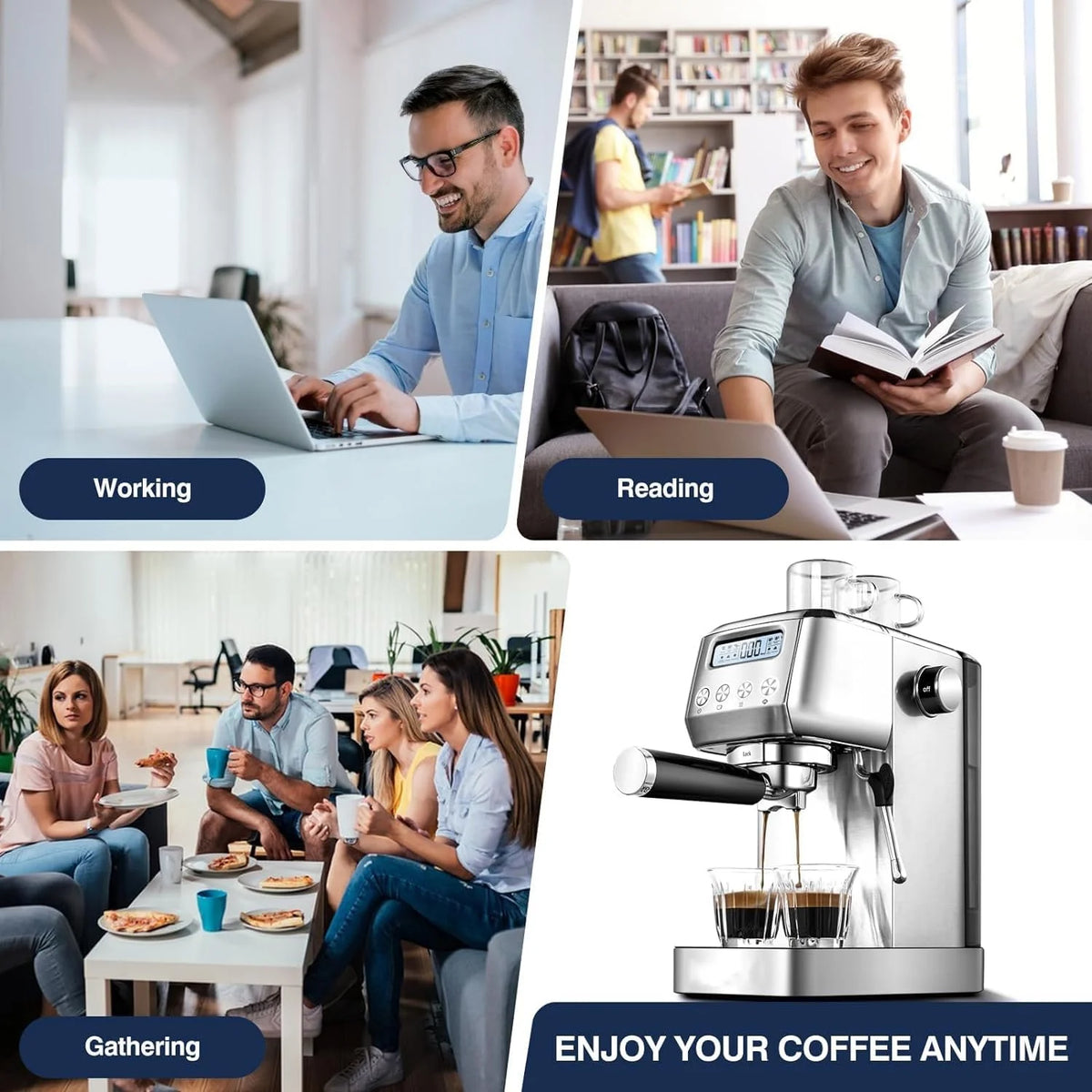 Sunmaki 20 Bar Espresso Machine, Compact Cappuccino Machines for Home Gifts, Stainless Steel