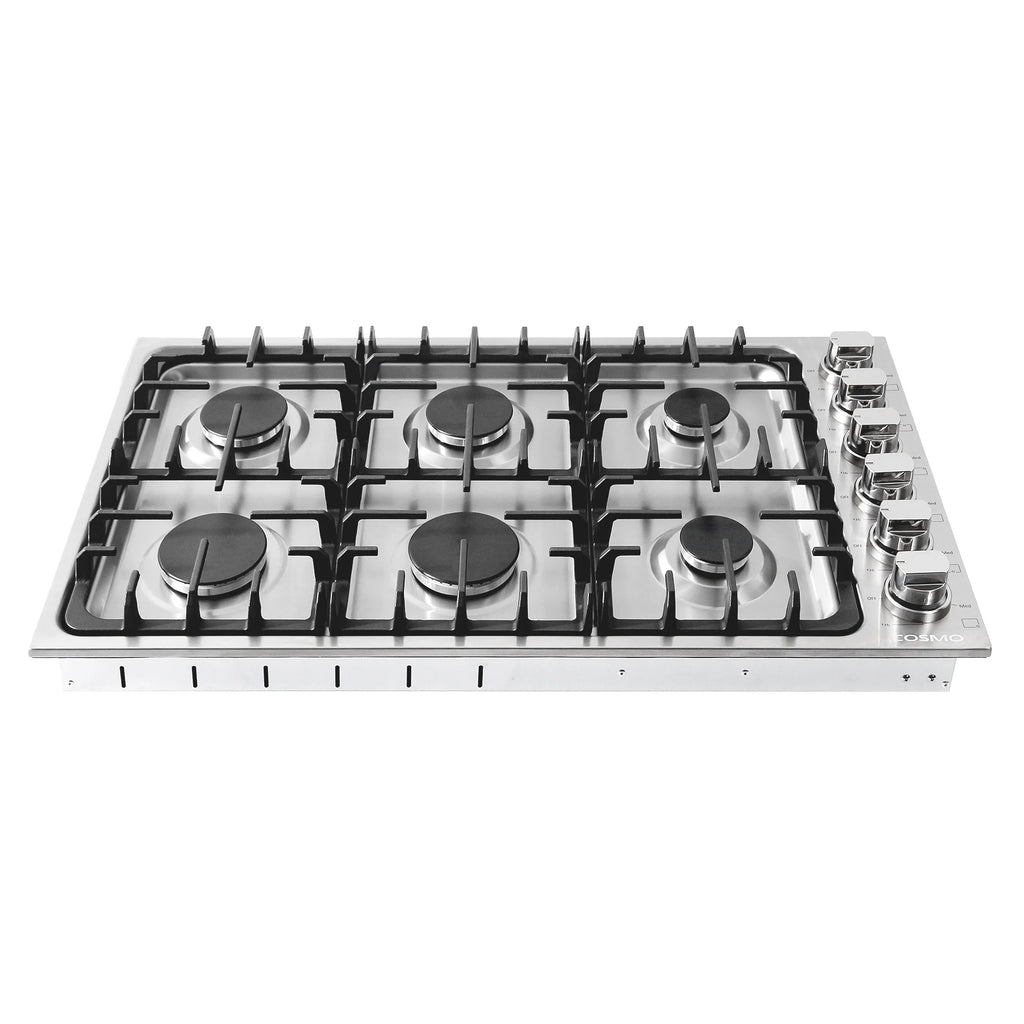 Gas Cooktop with 6 Sealed Italian Made Burners in Stainless Steel