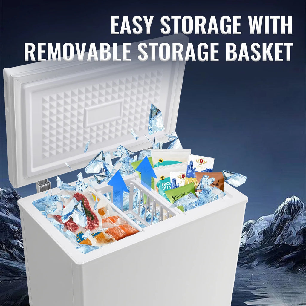 JIEJIA Compact Freezer 3.5 cu ft Environmental Chest Freezer, Mini Freezer with 7 Gear Adjustable Temperature, Removable Storage Basket, Energy Saving, White