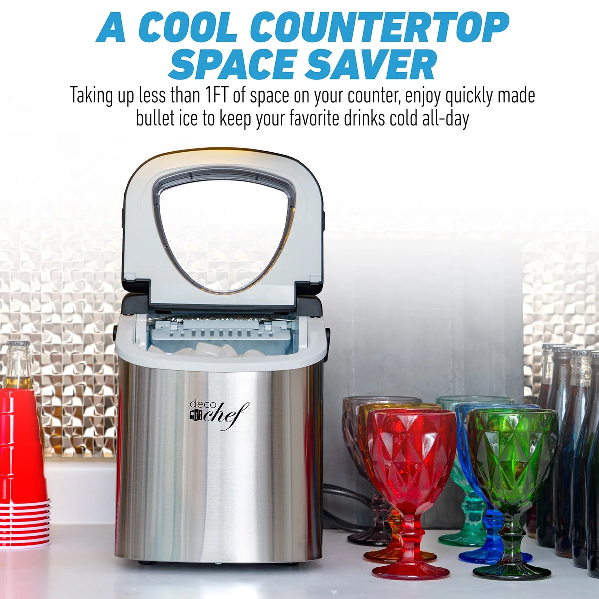 Deco Compact Countertop Ice Maker, 26LBs in 24HRs, 9 Bullet Ice Cubes Ready in 6 Minutes, Stainless Steel