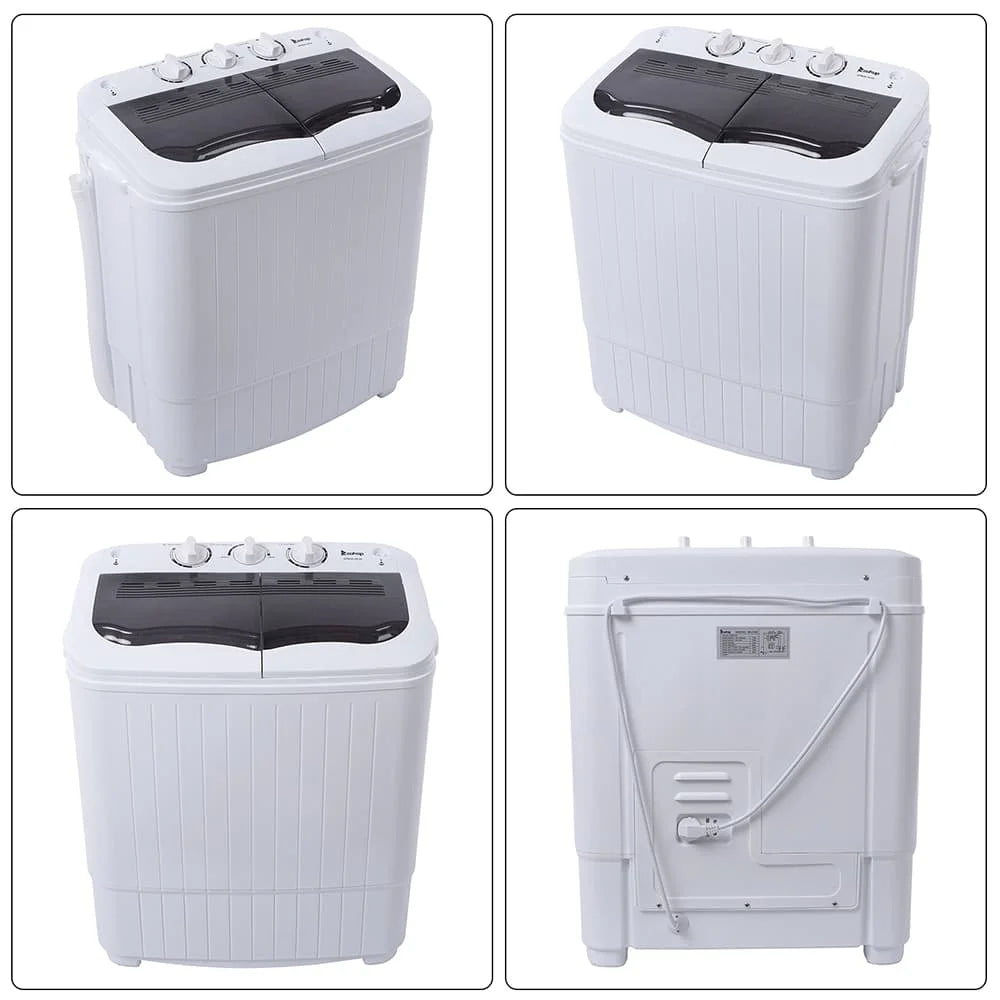 Hassch Semi-Automatic Washing Machine with 2 Tub, Compact Laundry Machine with Built-in Drain for Home, Apartment, Gray