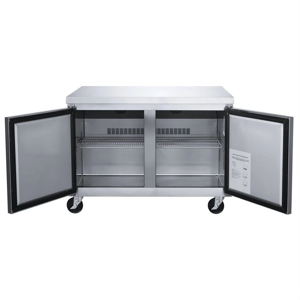 60 in. Two Door Commercial Undercounter Freezer in Stainless Steel 15.53 cu. ft.
