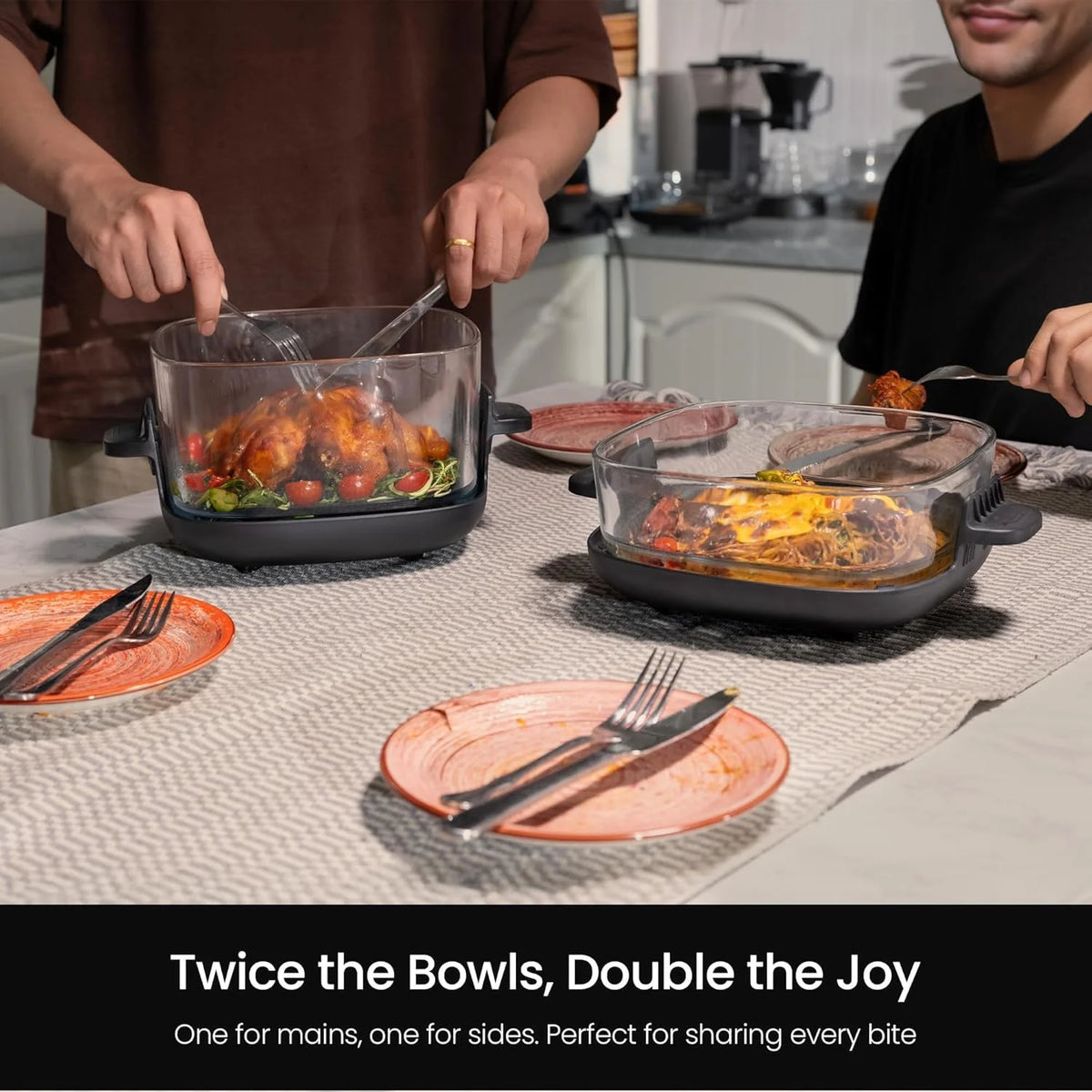 Kismile 5-in-1 Portable Glass Multifunctional Air Fryer with 360° Visualization, 2 Sizes 2.6QT/4.7QT with Lids, 1500W, Refrigerator&Dishwasher Safe