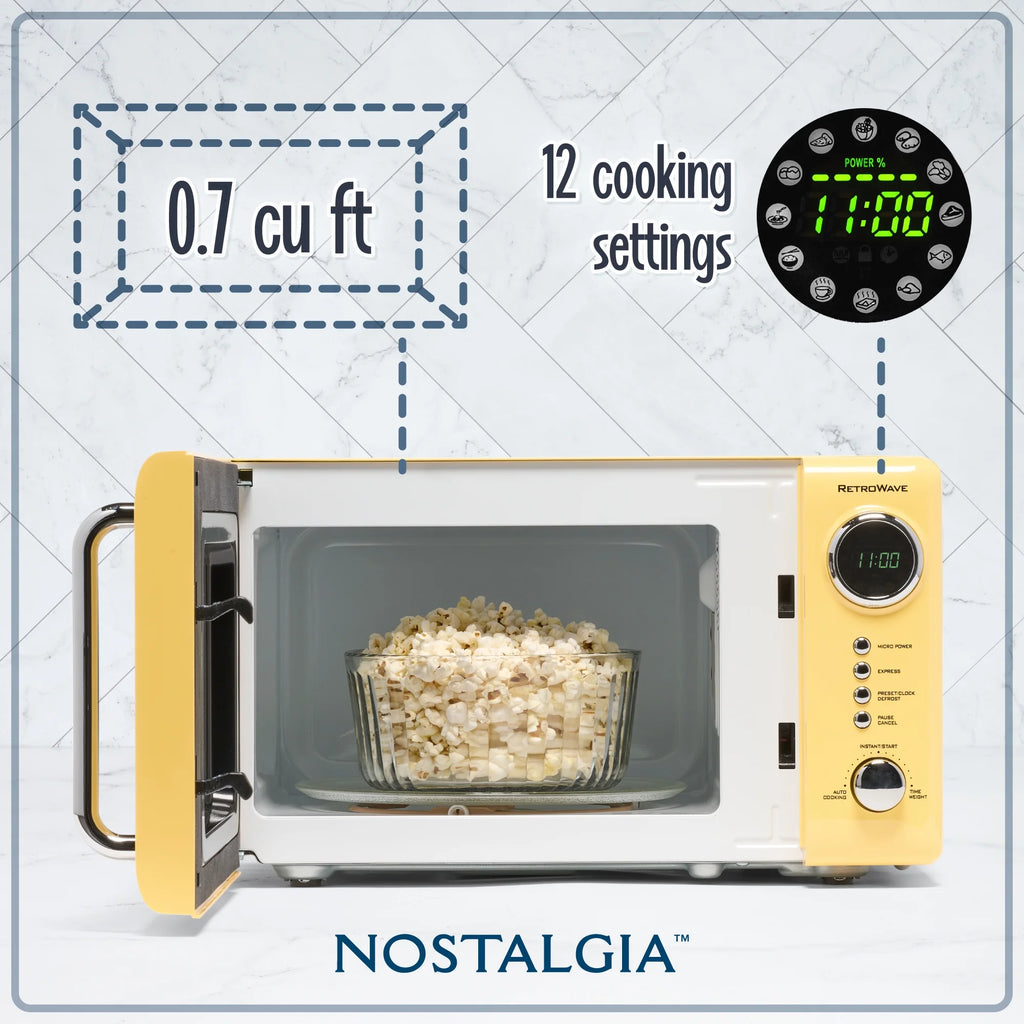 Nostalgia Retro Compact Countertop Microwave Oven - 0.7 Cu. Ft. - 700-Watts with LED Digital Display - Child Lock - Easy Clean Interior - Orange