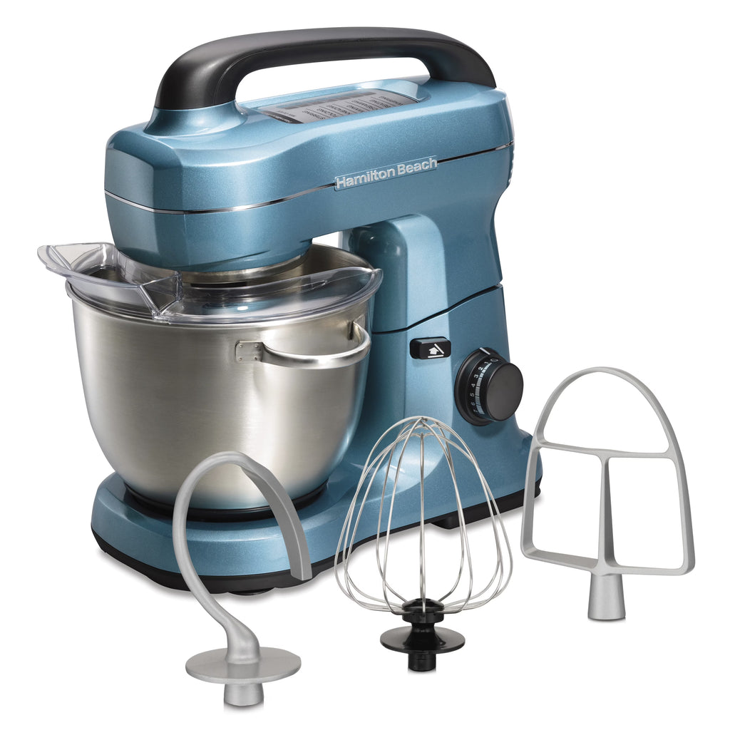 Hamilton Beach 4 Quart Stand Mixer for Kitchen, 7 Speeds, Tilt-Head, Dough Hook, Whisk & Flat Beater, Black
