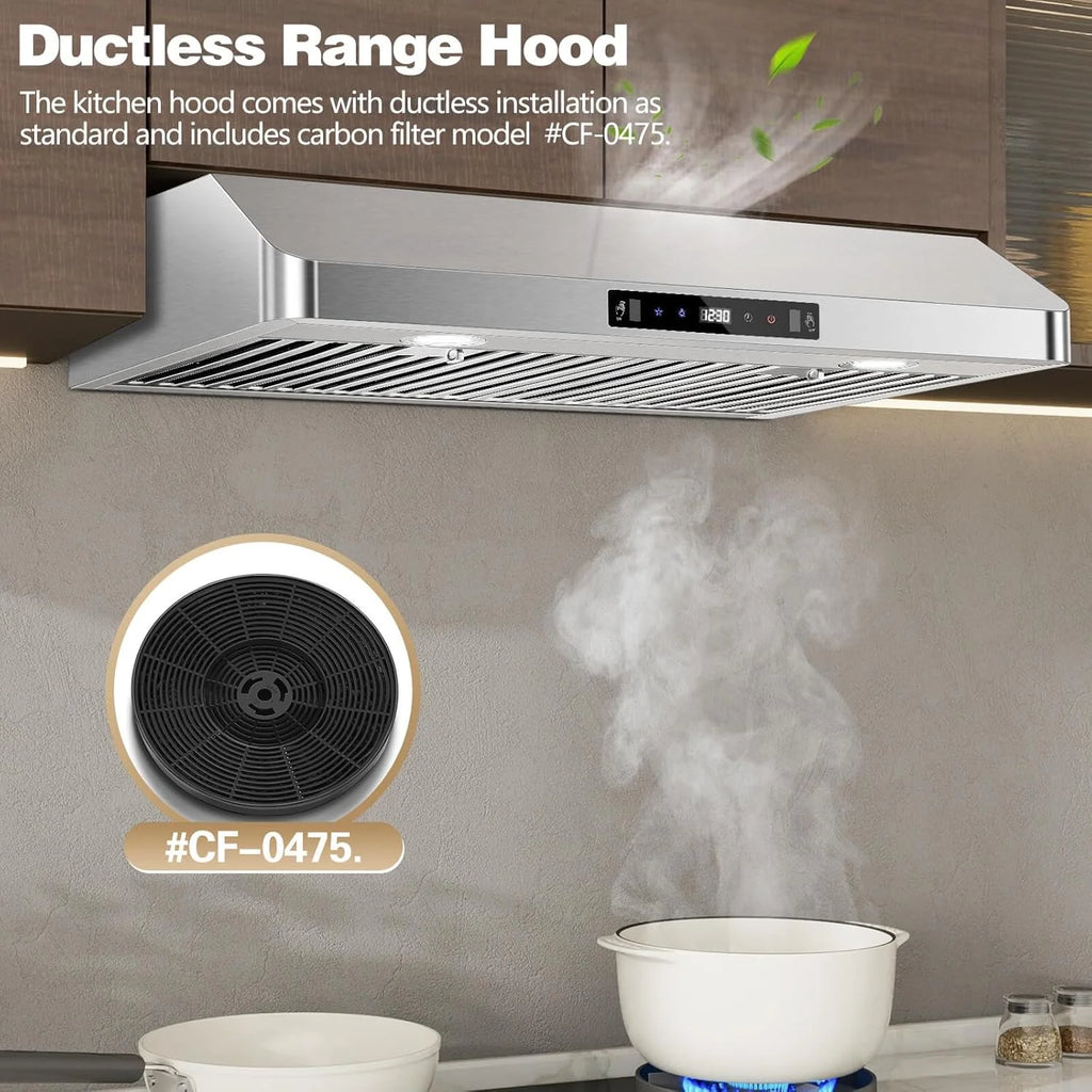 Under Cabinet Range Hood 30 inch,Stainless Steel Ducted/Ductless Range Hood with Touch/Gesture/Remote Control,700CFM & 3-Speed Kitchen Stove Vent Hood,Baffle Filters,3 Air Vents