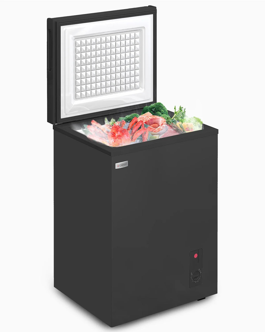 Muhub 3.5 Cu ft Deep Freezer with Adjustable Temperature, Removable Storage Basket,Top Open Door ,Black