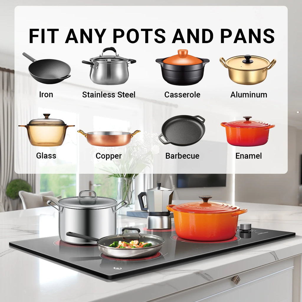 30 Inch Electric Cooktop 4 Burners, Sumaki Built-in Electric Burner with 4 Burners, 240V Power Control by Knob, 7000W Electric Stove with Hot Surface Indicator