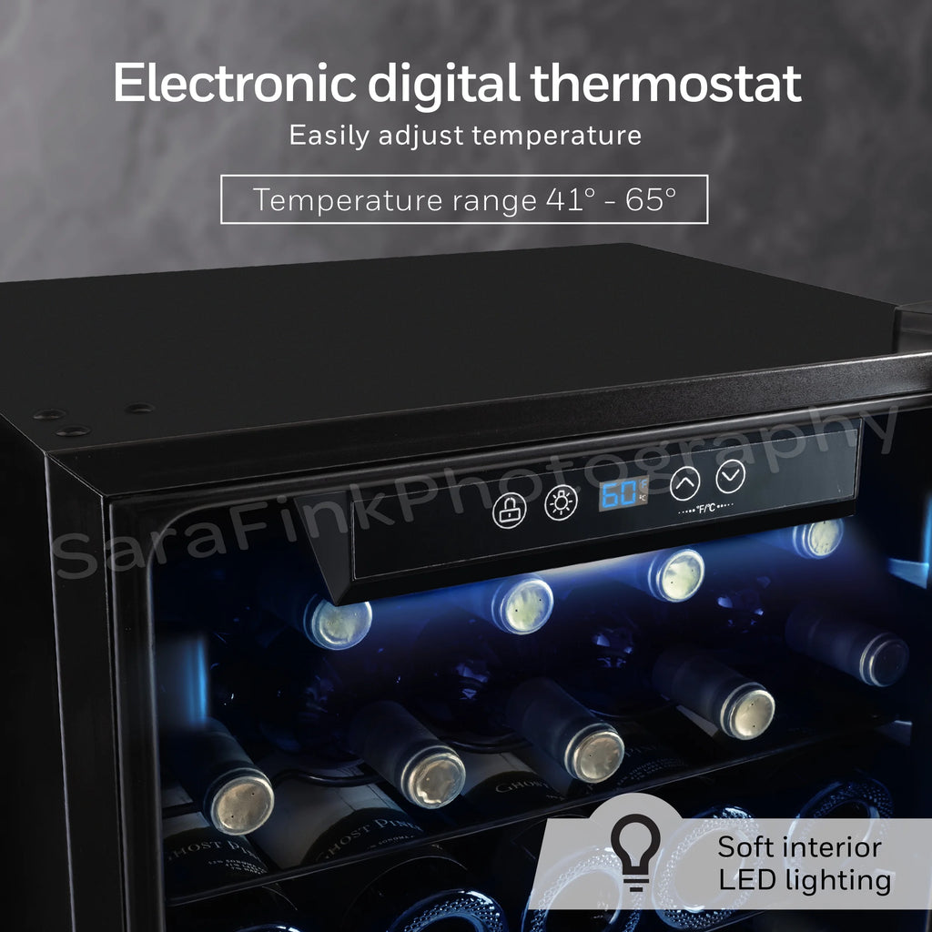 Honeywell 34 Bottle Compressor Wine Cooler, Large Freestanding Wine Cellar for Red, White, Champagne, Digital Temperature Control, Stainless Steel