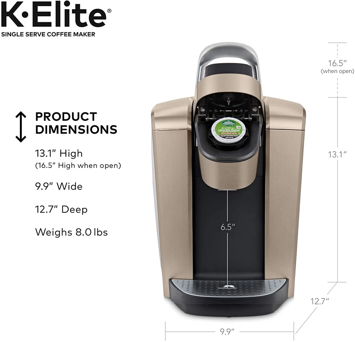 Keurig K-Elite Coffee Maker, Single Serve K-Cup Pod Coffee Brewer, With Iced Coffee Capability, Brushed Slate