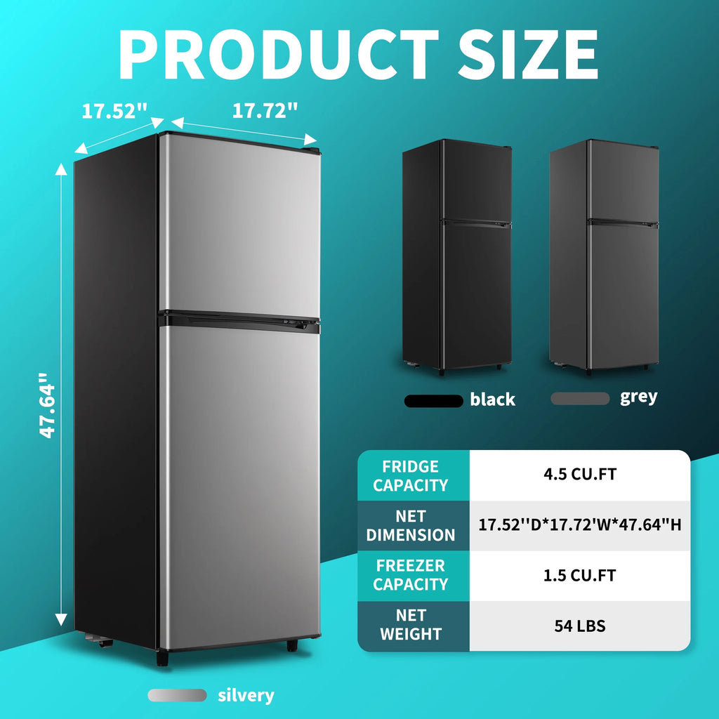 CALLIEVER 2-Door Mini Fridge with Freezer,5.0 Cu.Ft Compact Refrigerator for Dorm,Bedroom,Office�C7-Level Temp Control,Reversible Door,Black