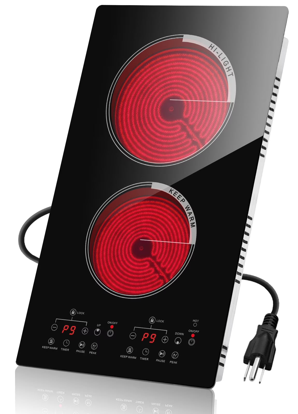 GRACEALL 12 inch Electric Stove 2 Burners Hot Plates for Cooking, Countertop Hotplate Double Elements Cooktop, 120V Ceramic Hotplate Plug in Infrared Cooker, Countertop and Built-in Compatible