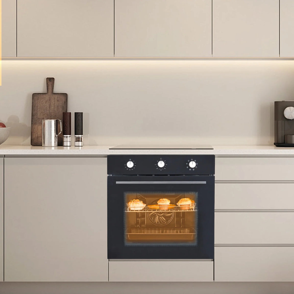 24" Electric Single Wall Oven with 8 Baking Modes 2.5Cu.ft Built-in Electric Convection Oven with Air Frying Function 3D Surround Heating with Double-Layered Glass Door 3000W