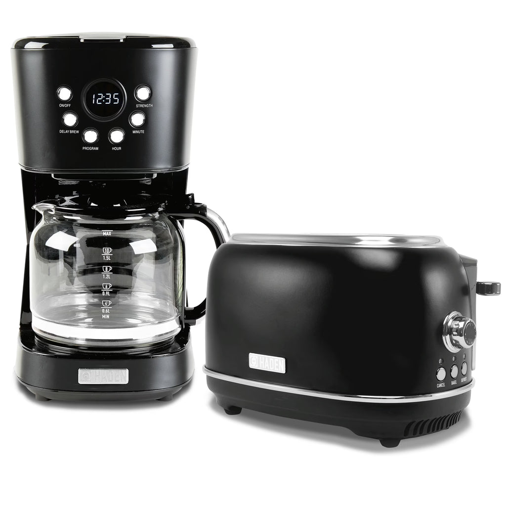 Haden 12 Cup Coffee Maker with 2 Slice Stainless Steel Bread Toaster, White